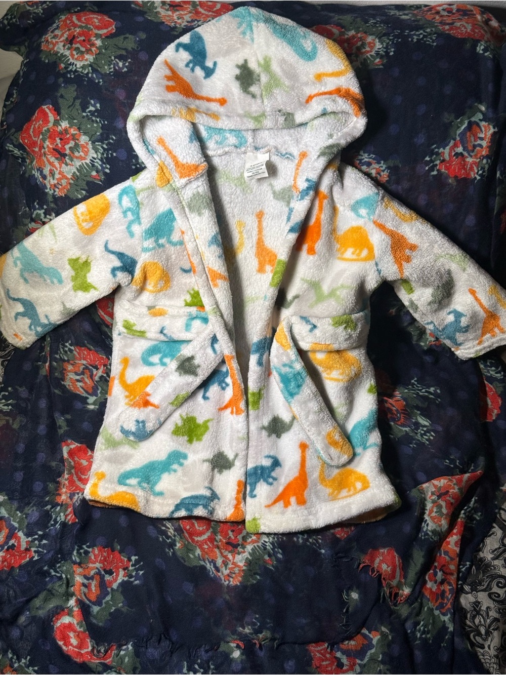 Kids Hooded Dino Plush Bathrobe with Elephant Safety Spout Guard